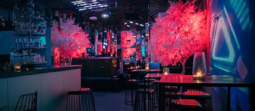 Baby Boa club after the conversion, with illuminated red trees